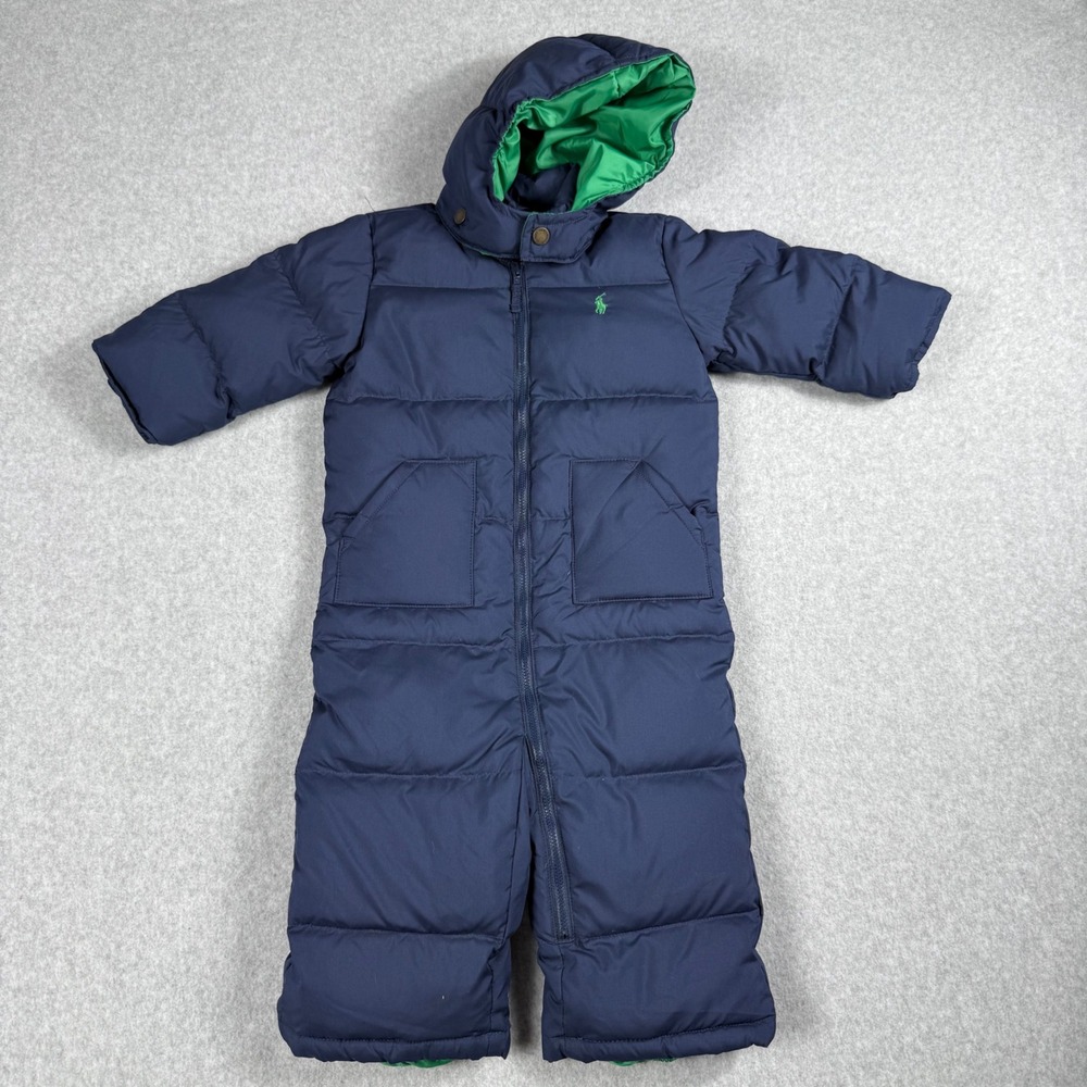 Polo Ralph Lauren Baby 18M Navy Green Down Puffer Snowsuit Bunting Hooded